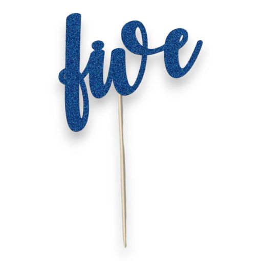 Picture of FIVE CAKE TOPPER BLUE GLITTER